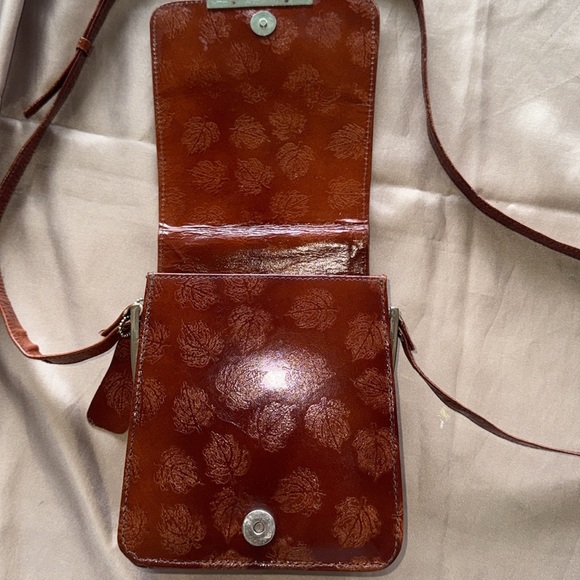 Rossini Rust Brown Embossed Leather Crossbody Bag Adjustable Strap Structured - Picture 4 of 11